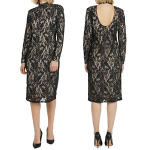 Mexx Women's Long Sleeve Lace Dress, Black / Nude, Small, New w/ Tag