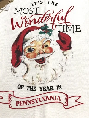 New Mud Pie Christmas Retro Santa PENNSYLVANIA Hand Towel Holiday NWT - Image 1 of 3