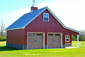 Walnut Car Barns with Lofts - 3 Complete Sets of Pole-Barn Plans (eB-441x3) - Picture 1 of 9