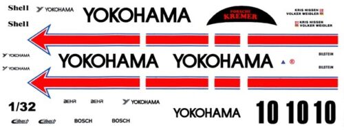 #10 YOKOHAMA PORSCHE 956/962 1/32nd Scale Slot Car Waterslide Decals