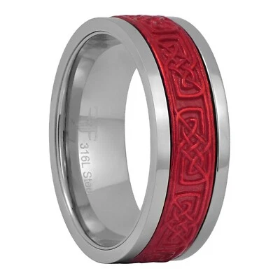 Red Celtic Spinner Ring Mens Womens Stainless Steel Stress Reliever Viking Band - Image 1 of 4