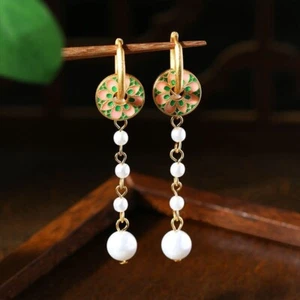 Pendientes de perlas reales blancas enchapados en oro de 18 quilates joyería natural flor mujer - Imagen 1 de 5