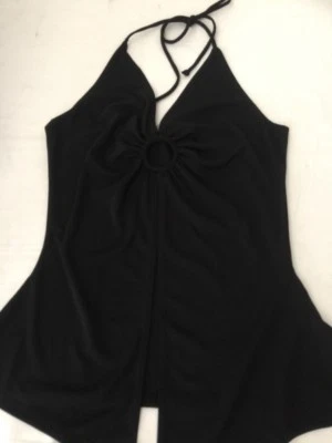 H2O BLUSA NEGRA Sin Mangas Apretada Alrededor del Cuello Frente Abierto Foto 1 de 4