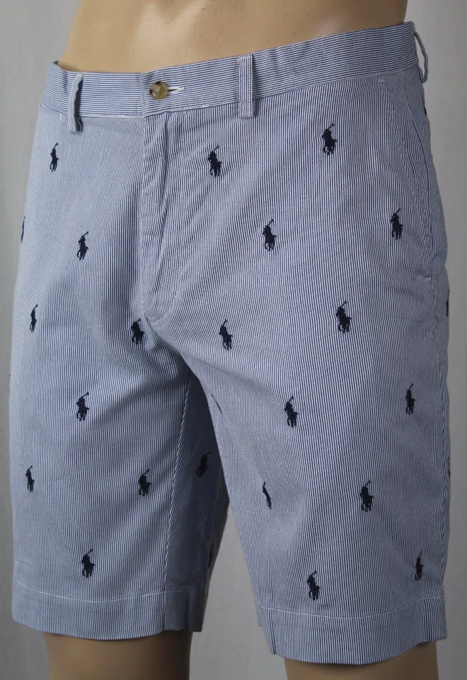 Polo Ralph Lauren Azul Rayas Calce Clásico 9" Chino Pantalones Cortos Multi Ponis Nuevos con Etiquetas Foto 1 de 1