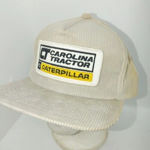 Vintage CAT Caterpillar Snapback Hat Beige Corduroy Carolina Tractor USA Made - Picture 1 of 10