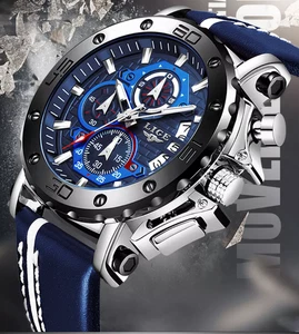 Mens Watches Stainless Steel Leather Luxury Sports Chronograph Quartz - Picture 1 of 15