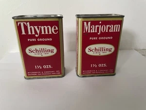 Lot of 2 Vintage SCHILLING Red Spice Tins Marjoram Thyme - Picture 1 of 8