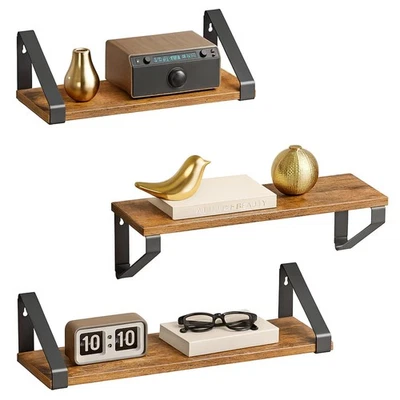 Rustic Brown Wall Shelves With Brackets Set of 3  - Image 1 of 4