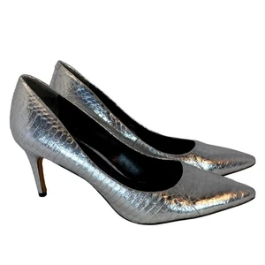 Rachel Roy Silver metallic snake embossed pump shoes women size 8 - Picture 1 of 10