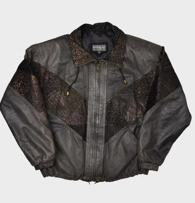 Vintage Brooks Atelier Jacket Womens Medium Brown Leather Bomber Etched Zip - Image 1 of 4