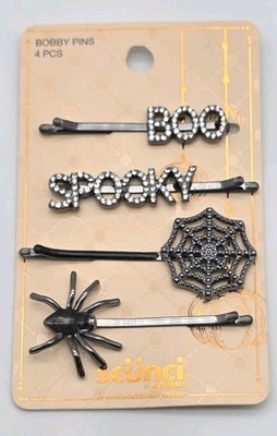 Scunci By Conair Halloween Bobby Pins BOO SPOOKY Spider And Web - Image 1 of 2