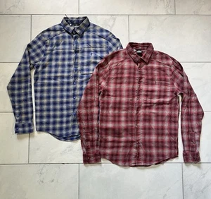 Lot 2 Under Armour Shirt Medium Red Blue Mens Button Up Flannel Cotton Outdoors - Picture 1 of 13