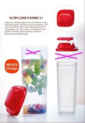 Tupperware 2l Erfrischer Slim Line Karaffe Kanne Milch Wasser Tee Saft ohne Sieb - Bild 1 von 2