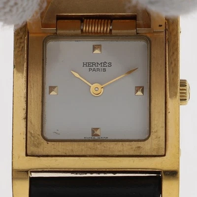 RELOJ HERMES Medor chapado en oro blanco/cuero QZ Foto 1 de 4