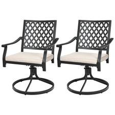 Costway 2PCS Patio 360° Swivel Dining Chairs Lattice Rocker Cushioned Armrest
