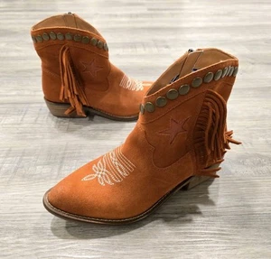 Dingo Lonestar Booties Womens 7 M Rust Orange Western Cowgirl Side Zip Leather - Picture 1 of 16