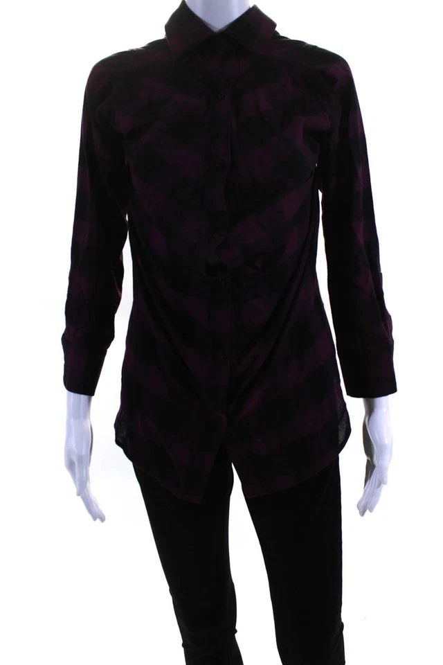 Camisa Bailey 44 feminina xadrez mistura de linho roxa preta tamanho médio - Imagem 1 de 4