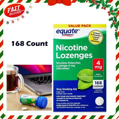 Pastilhas Equate Nicotine Polacrilex, 4 mg, sabor menta, pastilha Nicorette 168 ct - Imagem 1 de 4