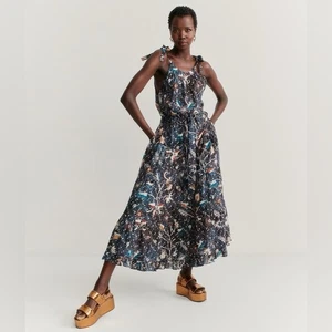 Ulla Johnson Mariam Midikleid ärmellos Batik Blumen tiefblau Neckholder Größe 8 - Bild 1 von 16