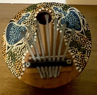 Kalimba 7 Key Thumb Piano Hand Painted Gourd Shell Large 5" Diameter. Turtles - Image 1 of 4