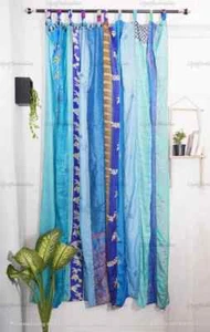 2Pcs Indian Vintage Sari Patchwork Curtain Drape Window Decor Silk Sari Curtains - Picture 1 of 1