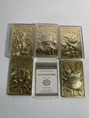 1999 Pokemon 23k Gold Plated Card Pikachu Mewtwo Poliwhirl Togepi Jigglypuff - Image 1 of 4