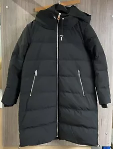 DKNY Damen Kapuze Cinch Bottom Daunen gefütterter Mantel schwarz Größe L brandneu ohne Etikett - Bild 1 von 8