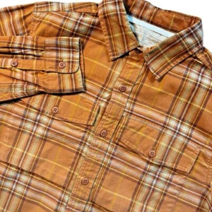 REI Co-Op Flannel Shirt Men's Small Orange Plaid Flap Pockets Outdoor Cabincorp - Picture 1 of 6