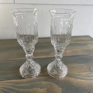 "Juego de 2 candelabros vintage de dos piezas de vidrio cristal huracán (SH)" - Imagen 1 de 7