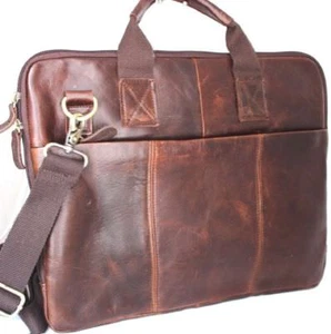 Genuine natural Leather Shoulder Satchel Bag handbag tab man laptop Dark Brown - Picture 1 of 5