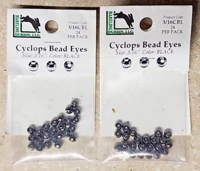 2 Bags Hareline Cyclops Bead Eyes Fly Tying Materials Black 3/16" 24/bag - Image 1 of 3