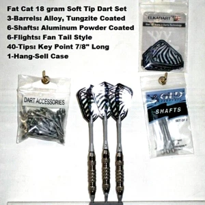 Fat Cat Darts 18 gram Soft Tip Dart Set with Aluminum Shafts & Zebra Flights - Picture 1 of 6