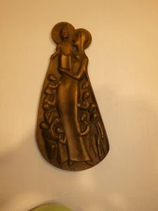 Madonna and Child Modern Interpretation Brass Tone Wall Plaque - Picture 1 of 6