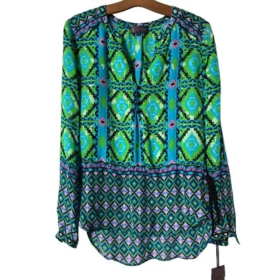 Top túnica Hale Bob manga larga cola camisa dobladillo para mujer XS púrpura sedoso azul boho Foto 1 de 4