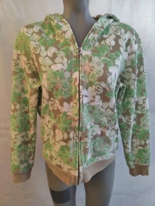 IZOD Green, White & Beige Floral Hoodie Hooded Full Zip Sweatshirt Jacket Size L - Picture 1 of 10