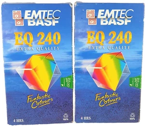 Vtg NEW Emtec BASF EQ 240 VHS Video Blank Cassette Tapes Set x 2 4 Hrs Hi Fi Pro - Picture 1 of 6