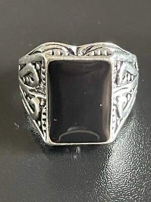 Уникальный стиль черный обсидиан драгоценный камень S925 серебро покрытием мужчин женщин кольцо размер 8,75 - Изображение 1 из 4