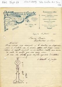 Dépt 69 - Lyon 85 Rue Villeroy - Belle Entête Art Déco Ferronnerie d'art de 1919 - Picture 1 of 1