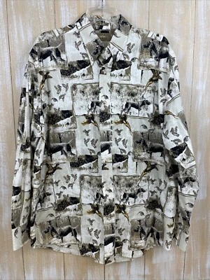 Vintage Natural Issue Hunting Long Sleeves Front Button Shirt Dog/Pheasant Sz L - Image 1 of 4