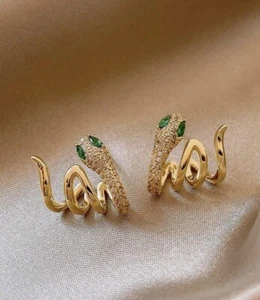 Earrings Snake Madewell Gold CZ Stud Gothic Drop Pave Serpent 18k Boho Steampunk - Picture 1 of 6