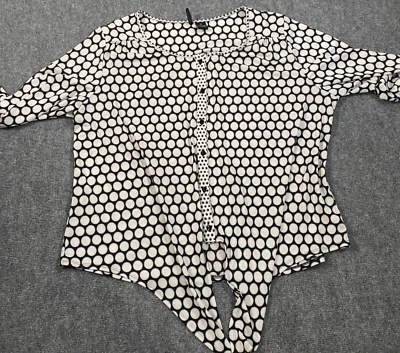 New Directions Top Womens 3X Black White Polka Dot Button Tie Waist 3/4 Sleeves - Image 1 of 4