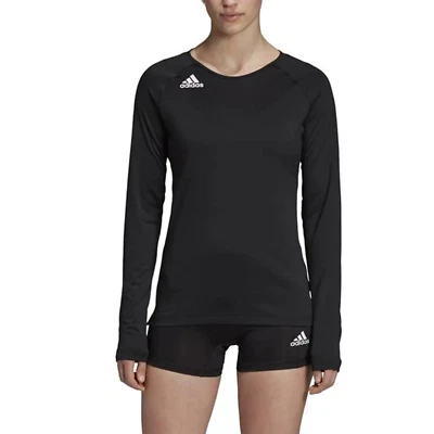 全新带标签 Adidas Hilo 女式纯色长袖排球球衣上衣黑色 DX0887 — 第 1/4 张图片