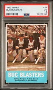 1963 Topps - #18 Roberto Clemente, Smoky Burgess, Bob Skinner Dick Stuart PSA 3 - Bild 1 von 2