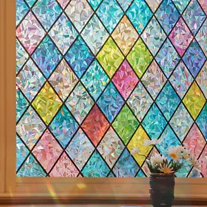 Window Privacy Film Stained Glass Window Clings 3D Rainbow Film for Glass Door D - Picture 1 of 8