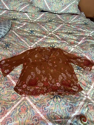 Blusa Camisa Grande Ecote Anthropologie Marrón Floral Poeta Manga Larga Abierta Foto 1 de 4