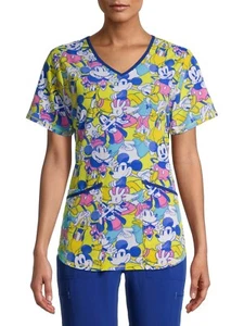 NWT Disney Mickey Mouse Minnie Scrub Top Womens Size M-L Donald Duck Goofy Daisy - Picture 1 of 4