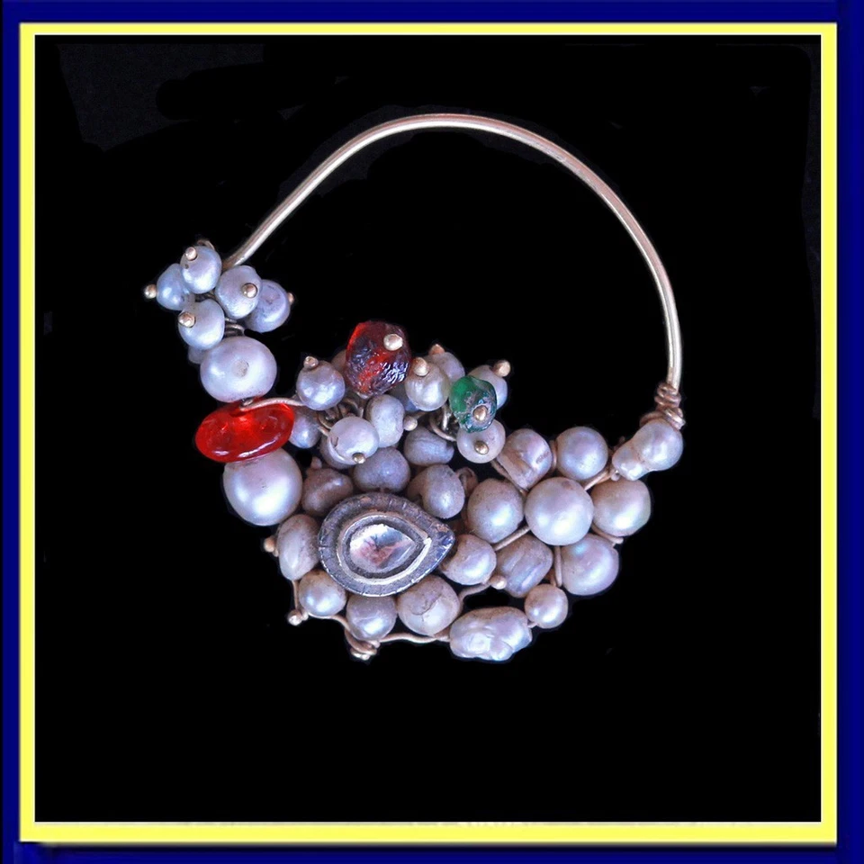 Antiguo Anillo Nariz Nath India Alta K Oro Pasta Gemas Perlas Principios 1900 (6455) Foto 1 de 4