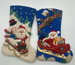 vintage 3d bucilla style christmas stocking set of 2 completed - Picture 1 of 24