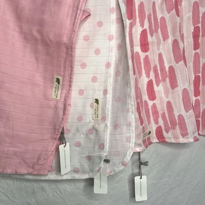 Nuevo con etiquetas Juego de 3 mantas de bebé Monica + Andy 100 % algodón orgánico estampado de puntos rosas NUEVO Foto 1 de 4