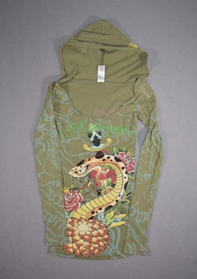 Ed Hardy Sudadera con Capucha Mujer XS Verde Serpiente Ligera Sudadera Tatuaje Cristiano Foto 1 de 4